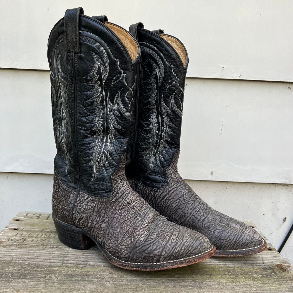 Vintage Tony Lama gray textured leather almond toe cowboy boots 8 1/2 D
